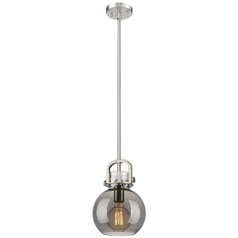 Image 1 Newton Sphere 8" Wide Stem Hung Satin Nickel Pendant With Smoke Shade