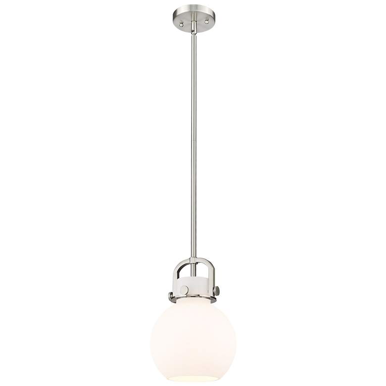 Image 1 Newton Sphere 8" Wide Stem Hung Satin Nickel Pendant With White Shade