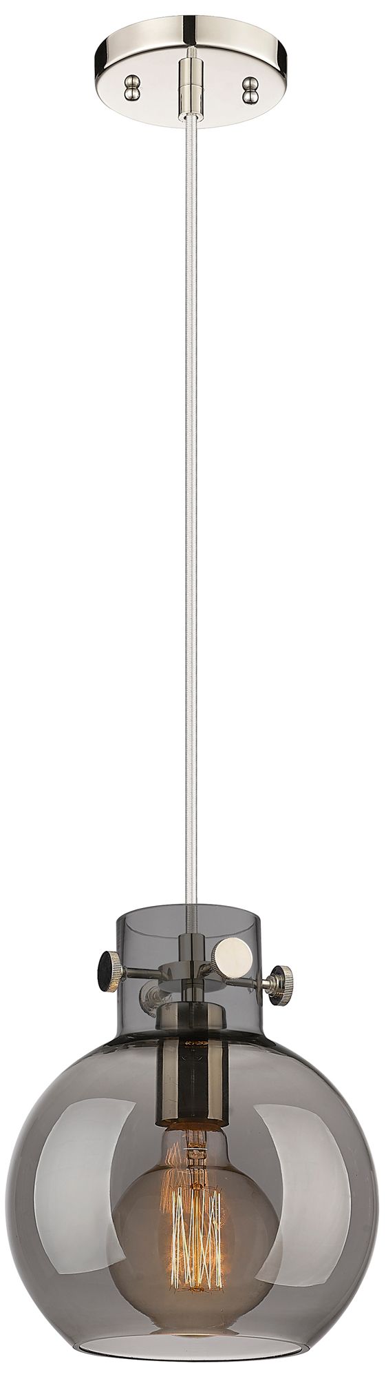 Newton Sphere 8"W Polished Nickel Cord Hung Pendant With Plated Smoke