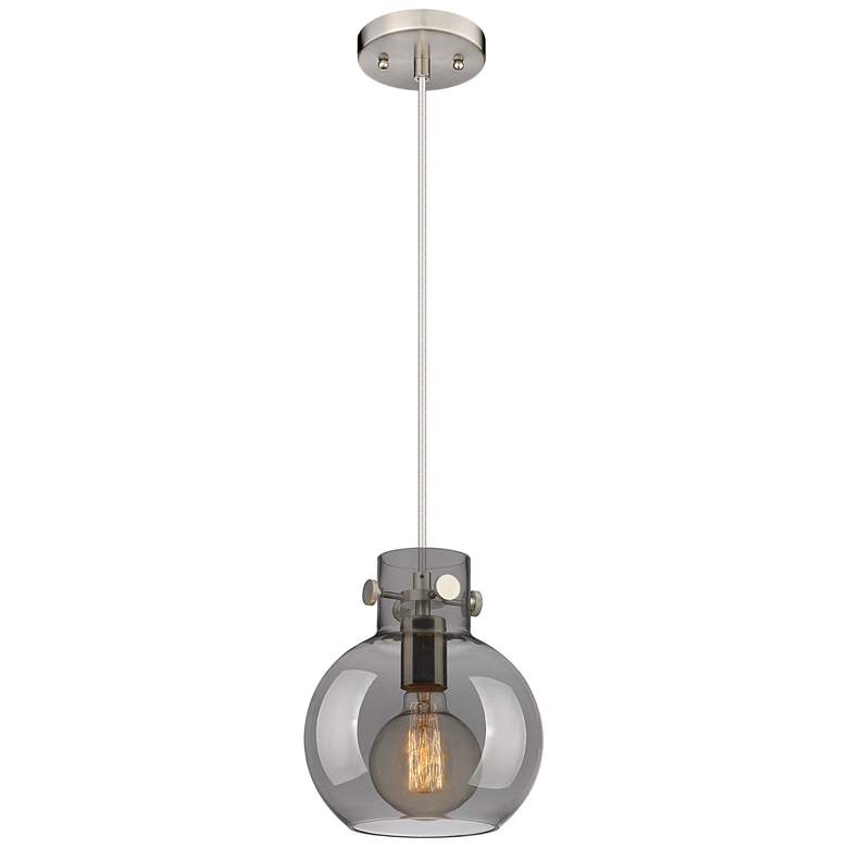 Image 1 Newton Sphere 8"W Satin Nickel Cord Hung Pendant With Plated Smoke Sha