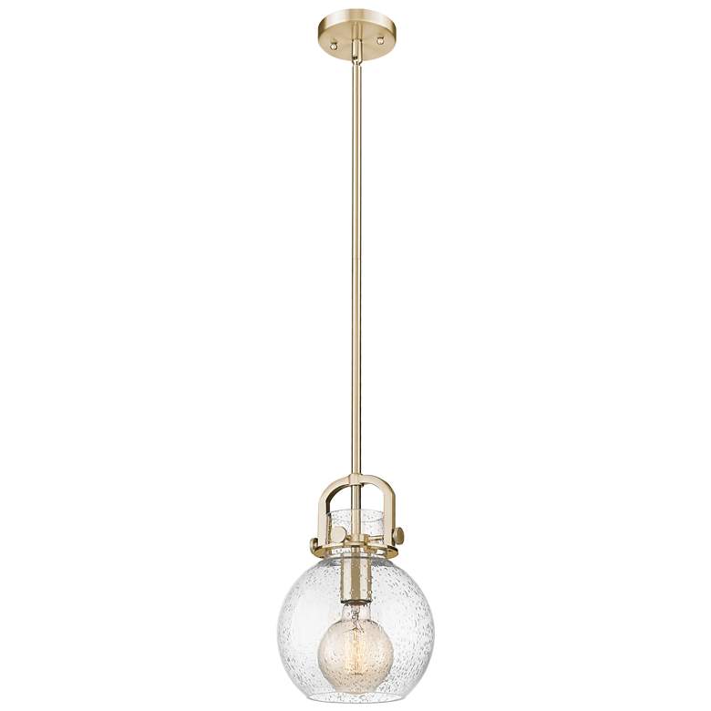 Image 1 Newton Sphere 8"W Champagne Stem Arched Mini Pendant With Seedy Shade