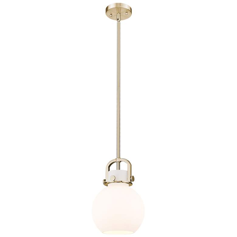 Image 1 Newton Sphere 8"W Champagne Stem Arched Mini Pendant With White Shade