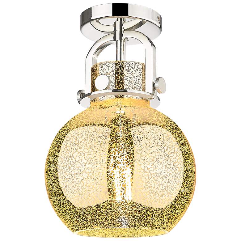 Image 1 Newton Sphere 8"W Polished Nickel Arched Flush Mount With Mercury Shade