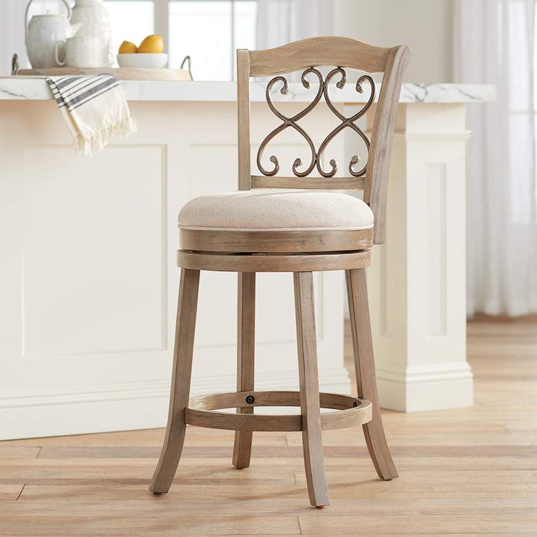 Image 1 Newton Tuxedo Putty Fabric 26 inch Swivel Counter Stool