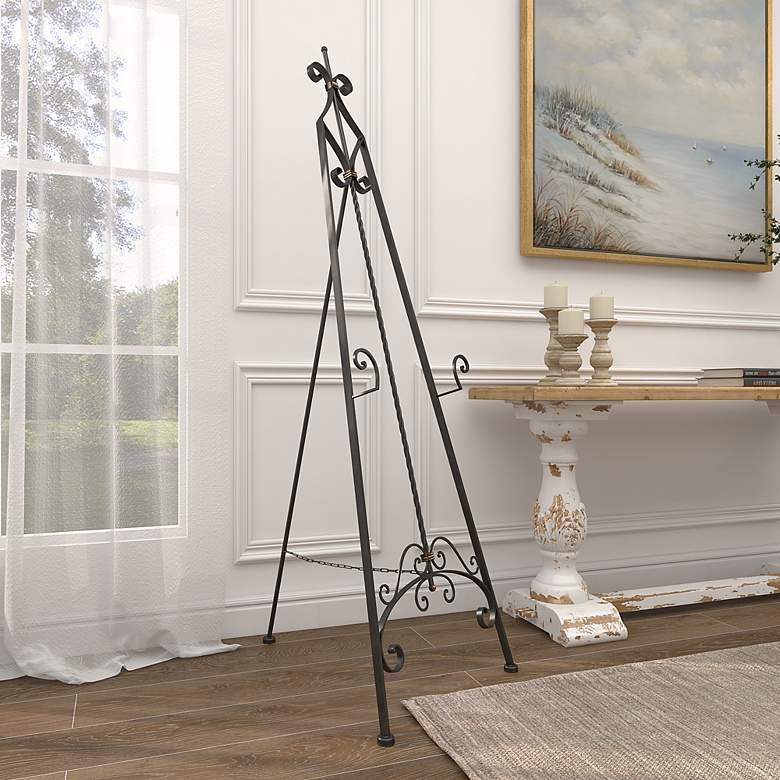 Image 6 Nexia 65"H Black Iron Scrolled Adjustable Stand Floor Easel more views