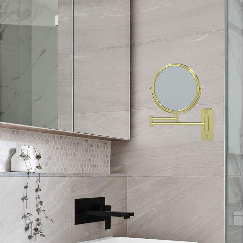 Image 4 Nexus Brushed Brass 5x Magnified Makeup Wall Mirror more views