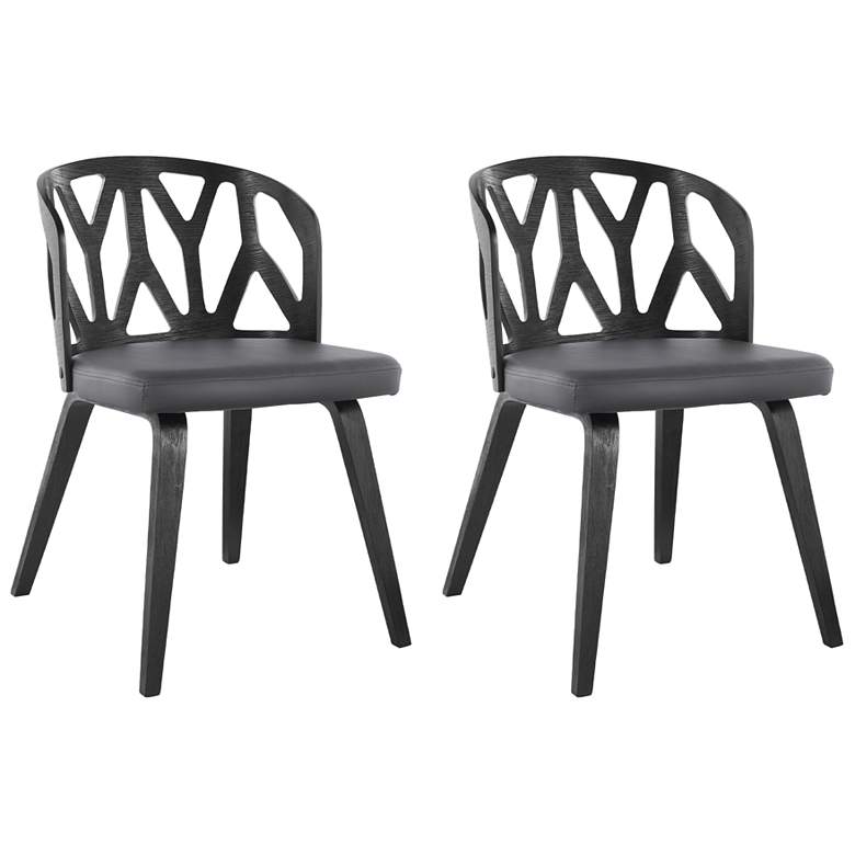 Image 1 Nia Set of 2 Dining Chairs in Gray Faux Leather and Black Wood