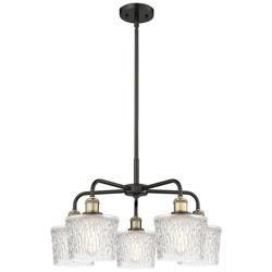 Niagra 24.5&quot;W 5 Light Black Brass Stem Hung Chandelier With Clear Shad