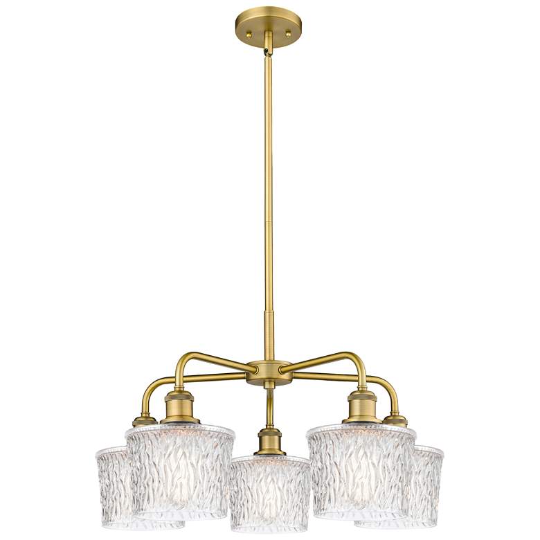 Image 1 Niagra 24.5"W 5 Light Brushed Brass Stem Hung Chandelier With Clear Sh