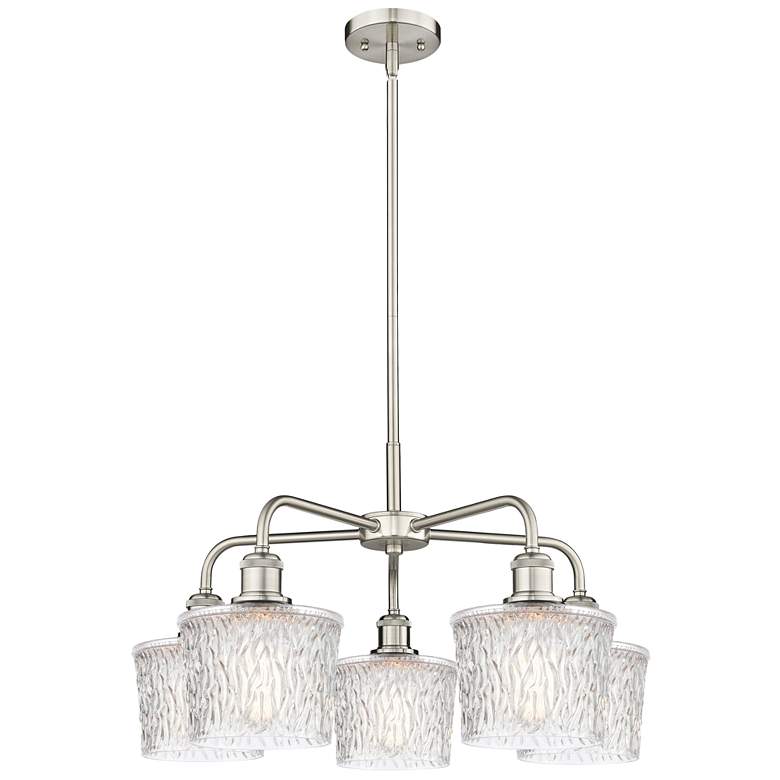 Image 1 Niagra 24.5"W 5 Light Satin Nickel Stem Hung Chandelier With Clear Sha