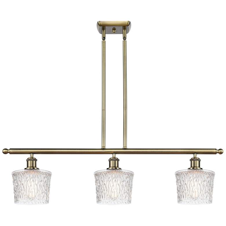 Image 1 Niagra 3 Light 36" LED Island Light - Antique Brass - Clear Shade