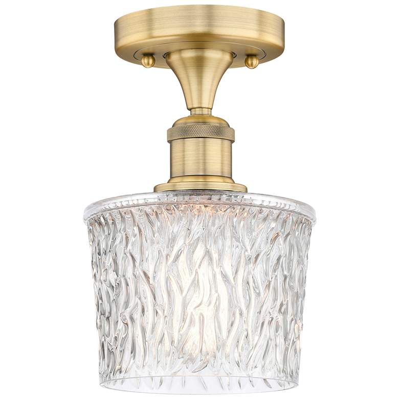 Image 1 Niagra 6.5" Wide Brushed Brass Semi.Flush Mount With Clear Glass Shade