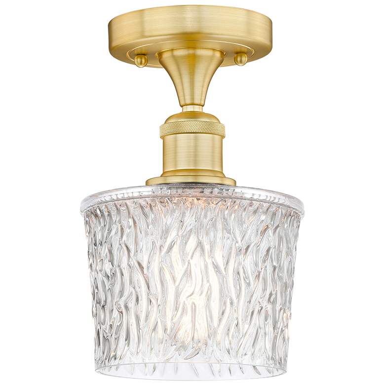 Image 1 Niagra 6.5" Wide Satin Gold Semi.Flush Mount With Clear Glass Shade