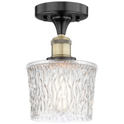 Niagra 6.5"W Black Antique Brass Semi.Flush Mount With Clear Glass Sha