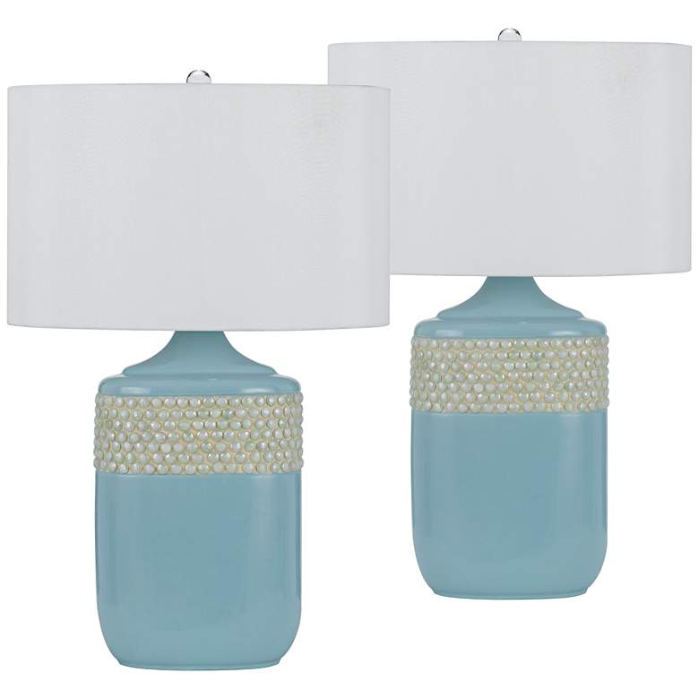 Image 1 Nichelle Aqua Blue Ceramic Table Lamp Set of 2