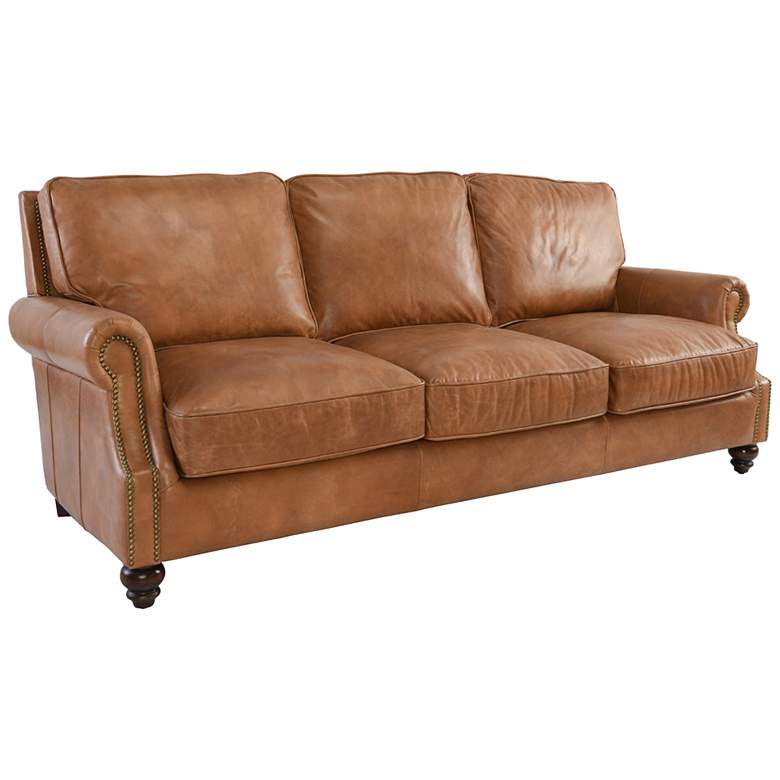 Image 1 Nicholas 86 inch Wide Rustic Tan Leather Sofa
