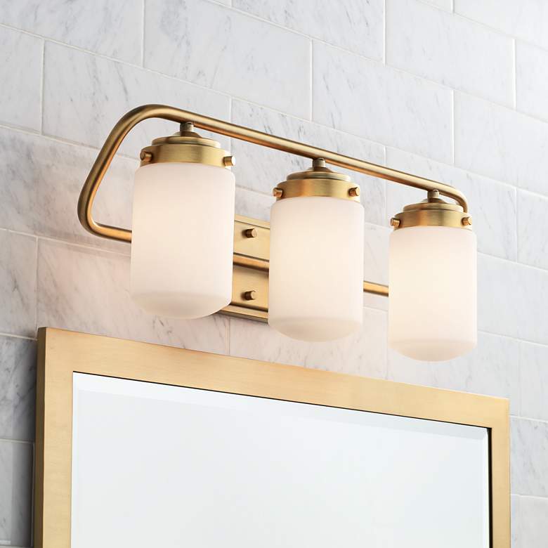 Image 1 Nichols 24 inchW Antique Brass 3-Light Bath Light