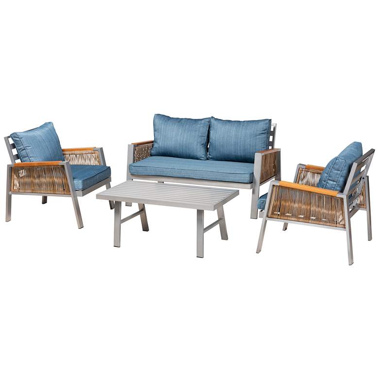 Image 2 Nicholson Blue Fabric 4-Piece Outdoor Patio Lounge Set