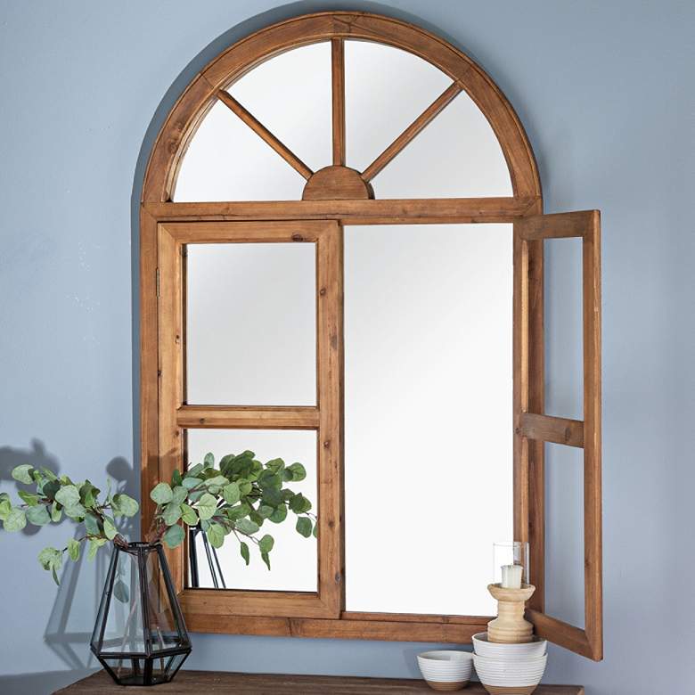 Image 1 Nicholson Natural Wood 35 inch x 53 inch Arch Top Wall Mirror