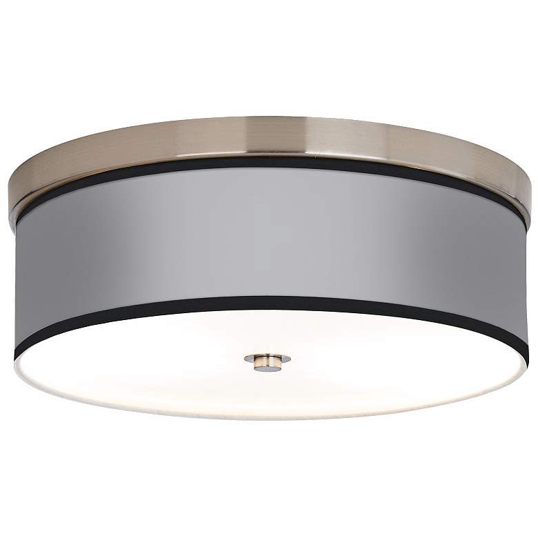 Image 1 Nickel Finish 14 inch Wide Ceiling Light with Opaque Shade