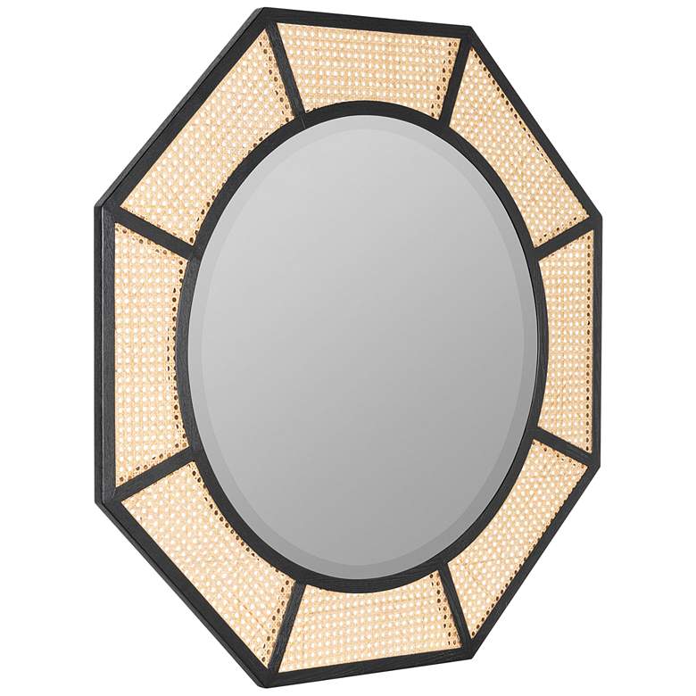 Image 4 Nicki Black and Natural Cane 38 inch Octagon Wall Mirror more views
