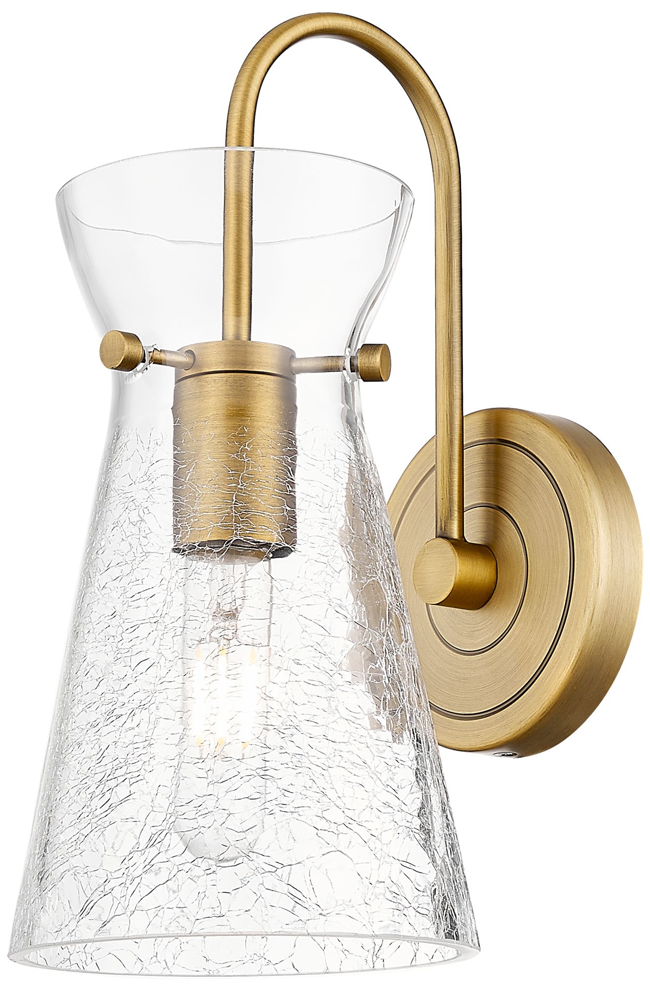 Nicole 12" High Brushed Brass Armed Sconce with Clear Shade