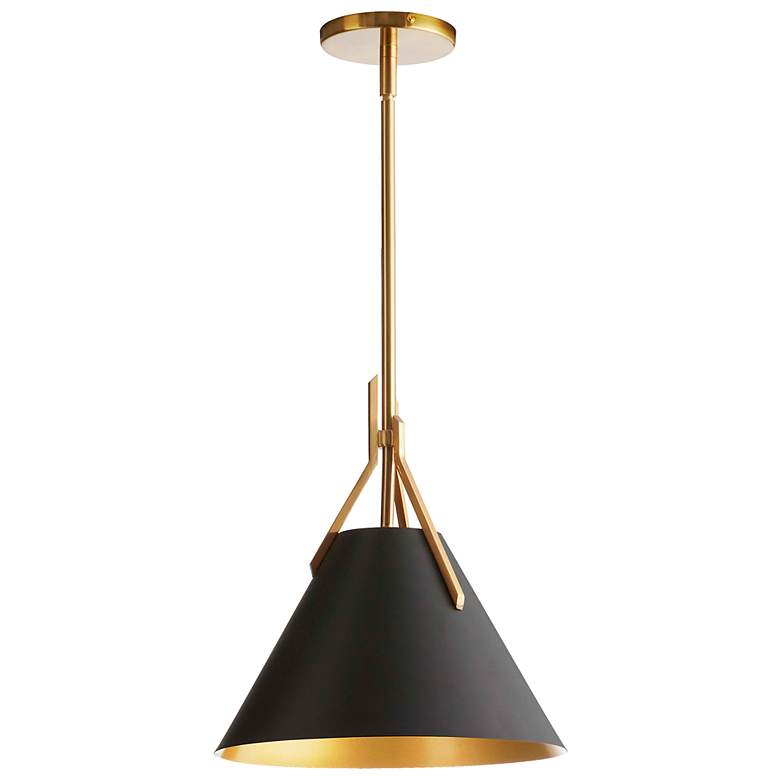Image 2 Nicole 12" Wide Aged Brass Pendant With Black And Gold Metal Shade