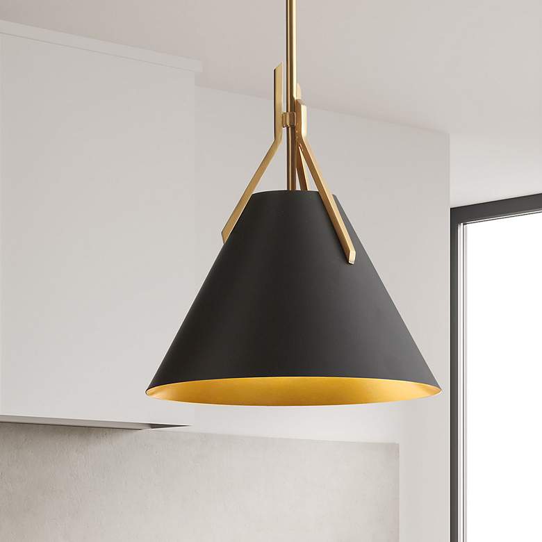Image 3 Nicole 12" Wide Aged Brass Pendant With Black And Gold Metal Shade more views