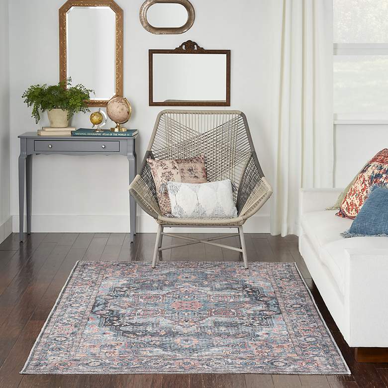 Image 1 Nicole Curtis Series 1 SR101 4'x6' Blue Pink Area Rug