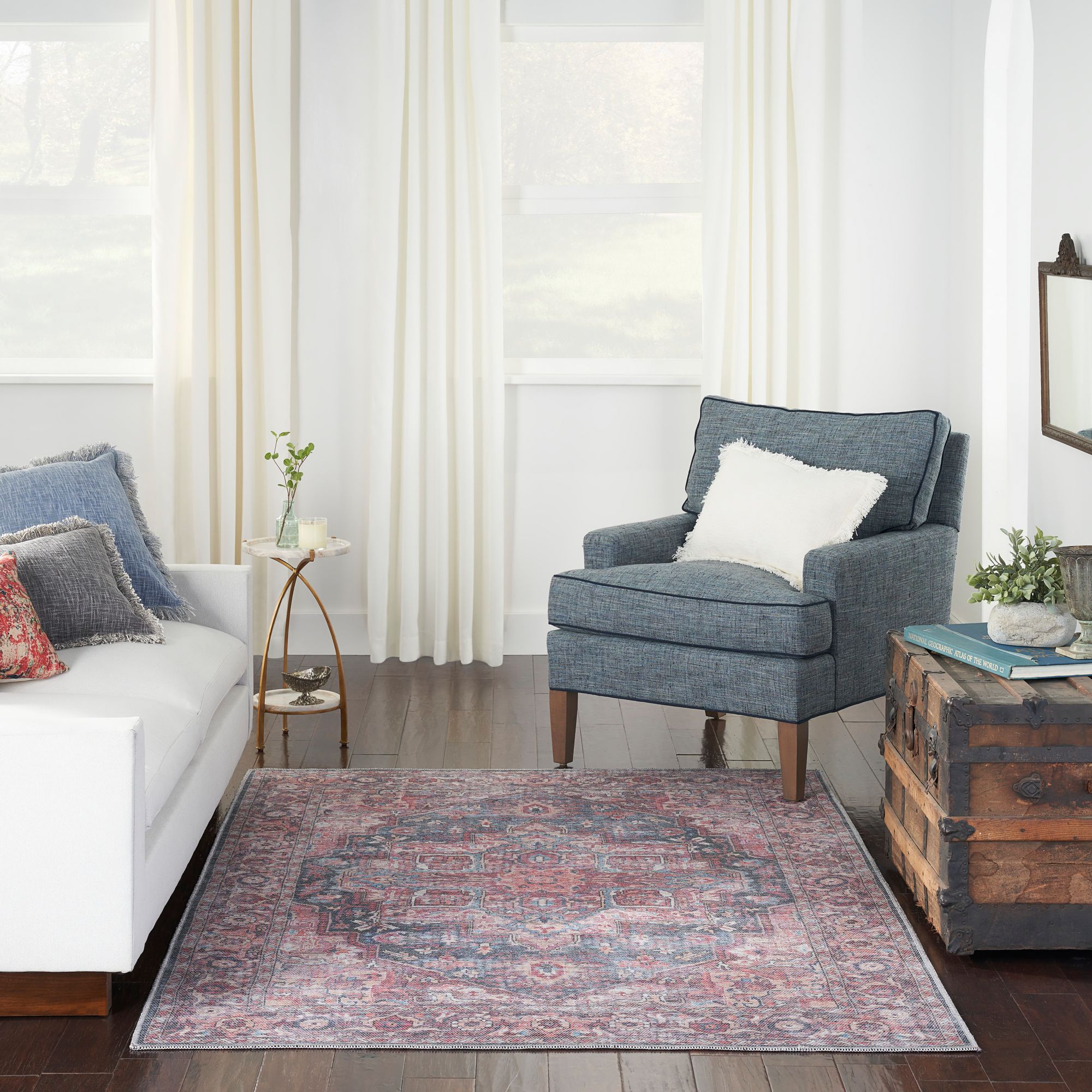 Nicole Curtis Series 1 SR101 4'x6' Brick Red Blue Area Rug