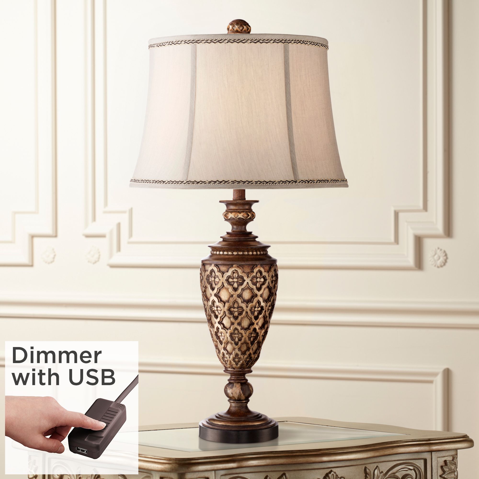 Nicole Light Bronze Urn Traditional Table Lamp with USB Cord Dimmer