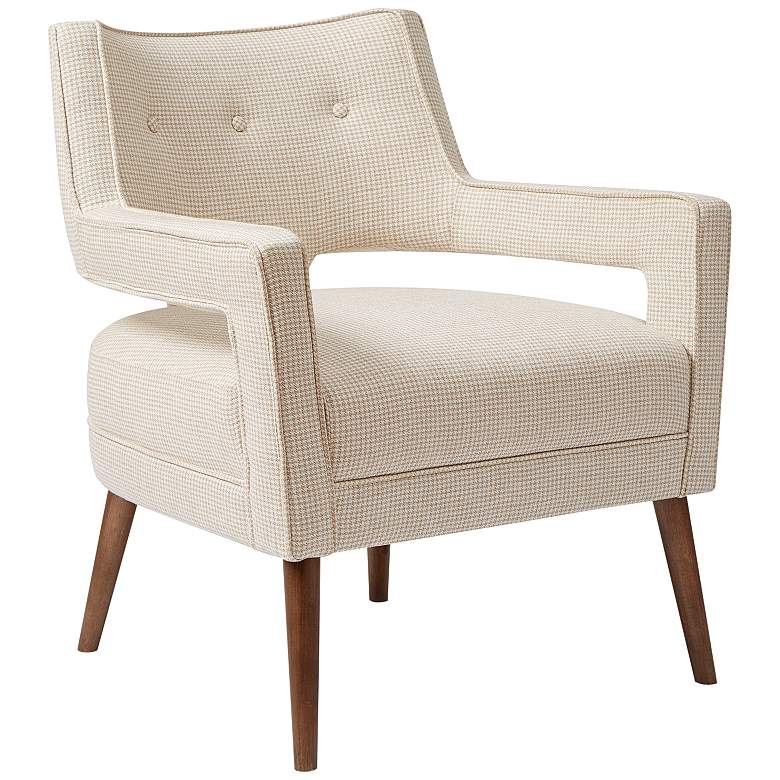 Image 2 Nicoli Cream Houndstooth Fabric Tufted Accent Chair