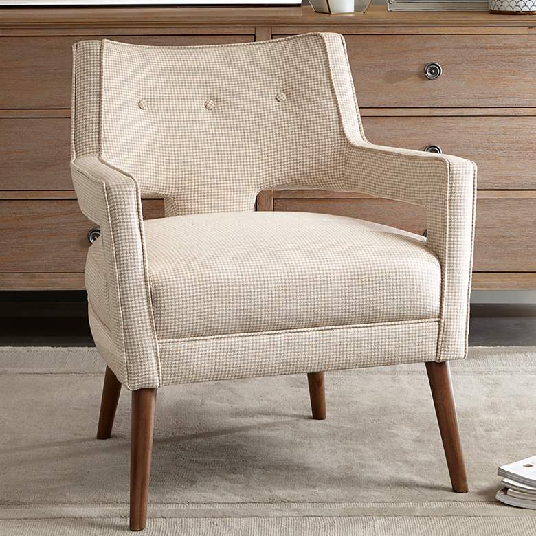 Image 1 Nicoli Cream Houndstooth Fabric Tufted Accent Chair
