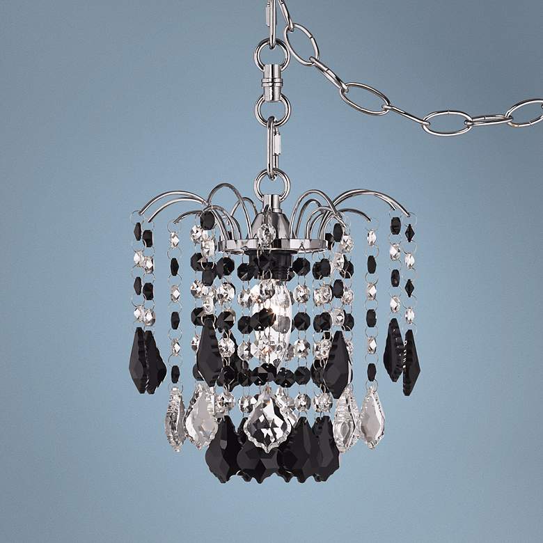 Image 1 Nicolli Black Crystal 8" Wide Swag Plug-In Mini Chandelier