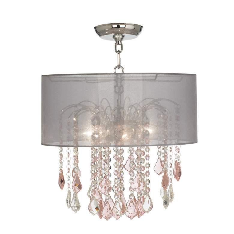 Image 1 Nicolli Pink 16 inch Wide Sheer Silver Crystal Ceiling Light