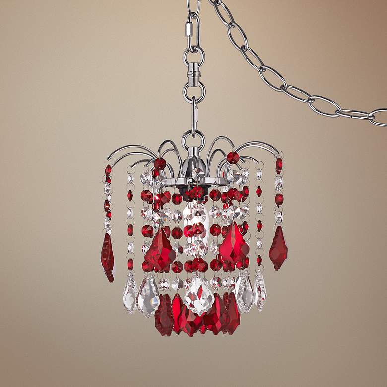 Image 1 Nicolli Red Crystal 8 inch Wide Swag Plug-In Mini Chandelier