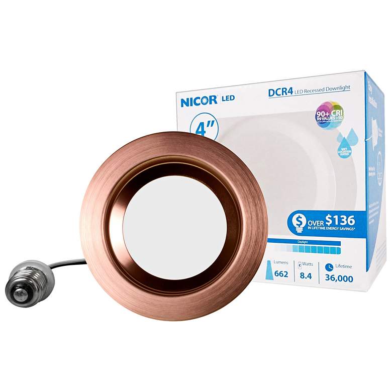 Image 1 Nicor DCR 4 inch Aged Copper LED Recessed Retrofit Downlight