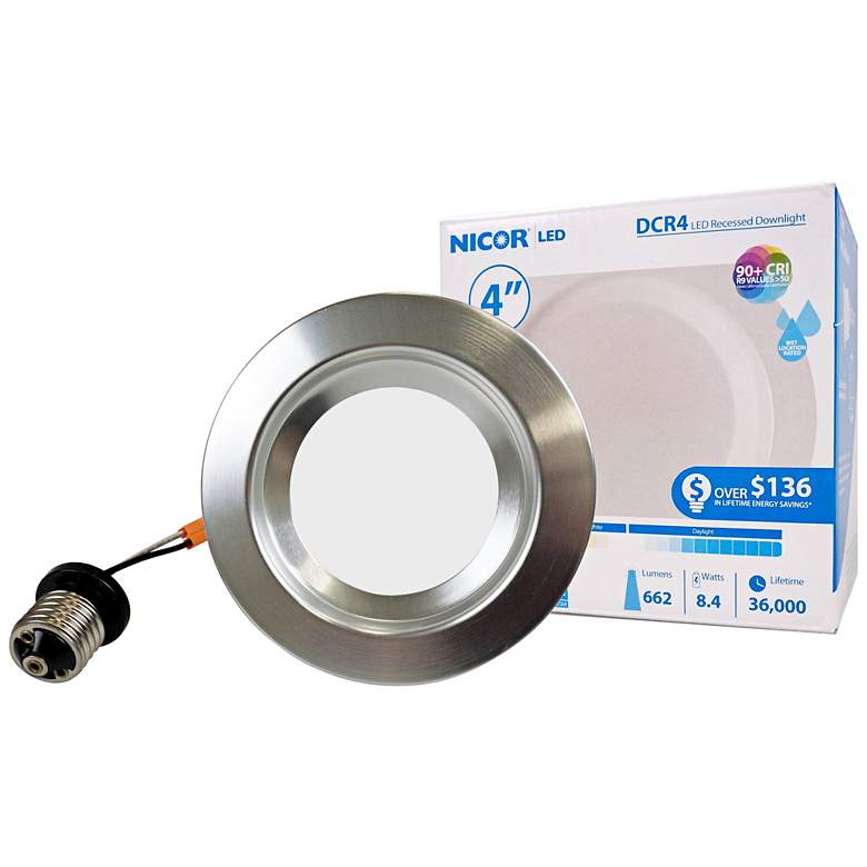 Image 1 Nicor DCR 4" Nickel LED Recessed Retrofit Downlight