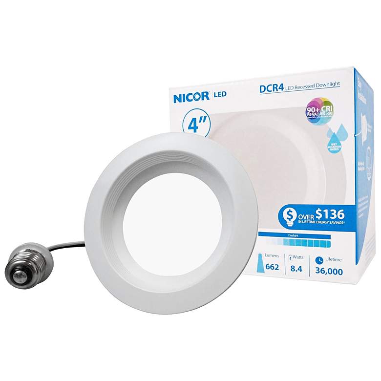 Image 1 Nicor DCR 4 inch White LED Recessed Retrofit Downlight w/ Baffle