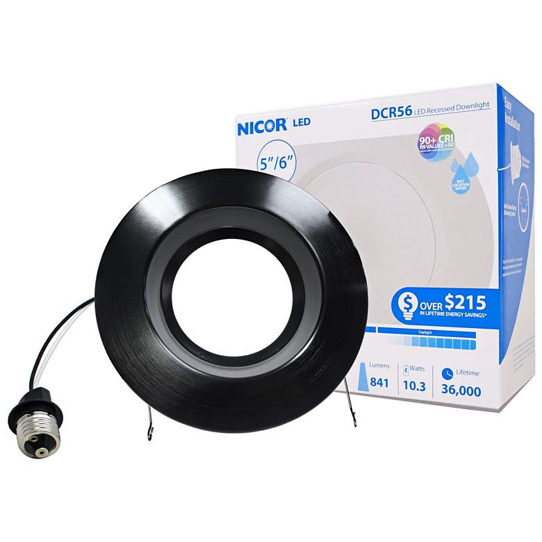 Image 1 Nicor DCR 5 inch/6 inch Black 10.5 Watt LED Retrofit Downlight