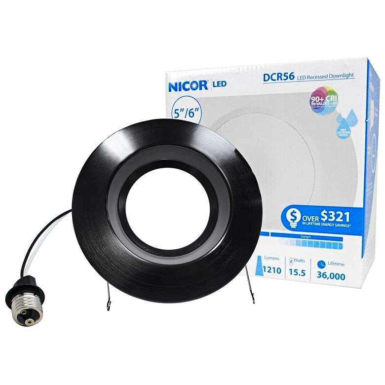 Image 1 Nicor DCR 5 inch/6 inch Black 14.5 Watt LED Retrofit Downlight