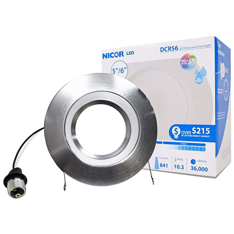 Image 1 Nicor DCR 5 inch/6 inch Nickel 10.5 Watt LED Retrofit Downlight