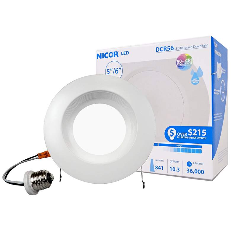 Image 1 Nicor DCR 5 inch/6 inch White 10.5W  LED Downlight with Baffle