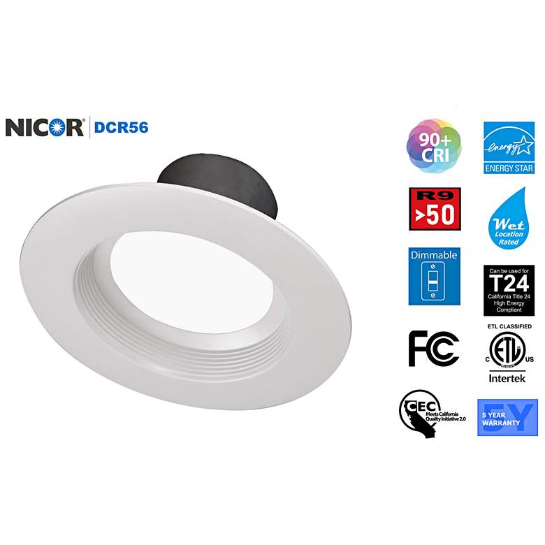 Image 2 Nicor DCR 5"/6" White 10.5W  LED Downlight with Baffle more views