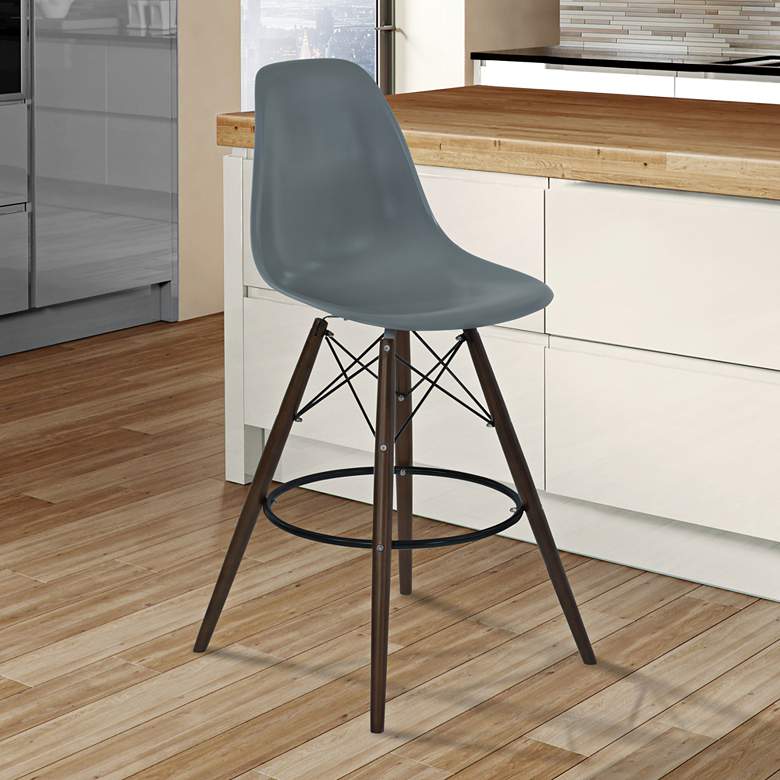 Image 1 Nicos 27 1/4" Gray and Walnut Wood Counter Stool