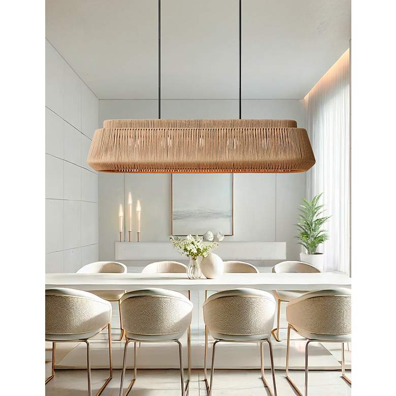 Image 6 Nido 54" Wide Matte Black and Natural Rope Linear Pendant more views