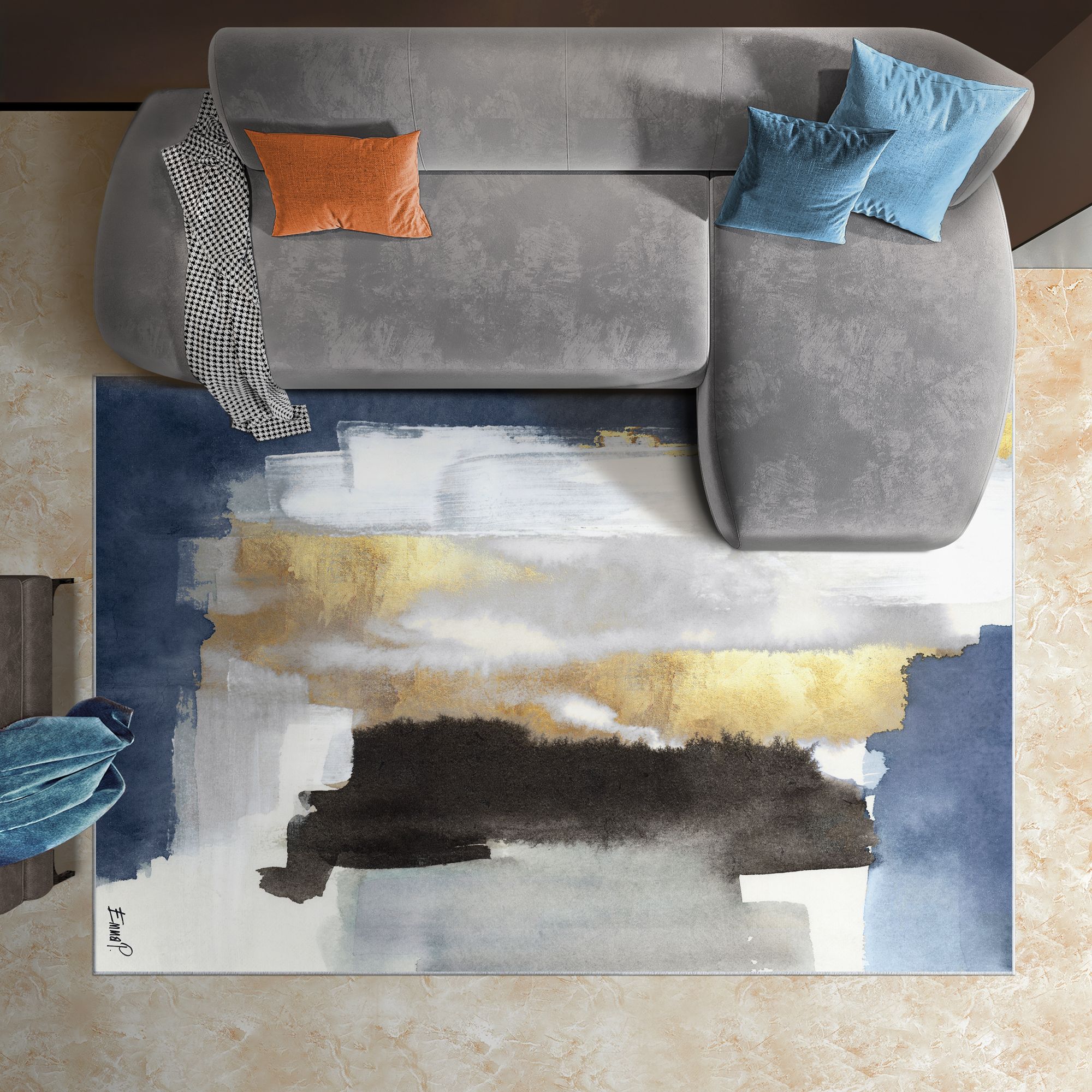 Image 2 Nikka Washable Abstract Art Area Rug size 5'x8' more views