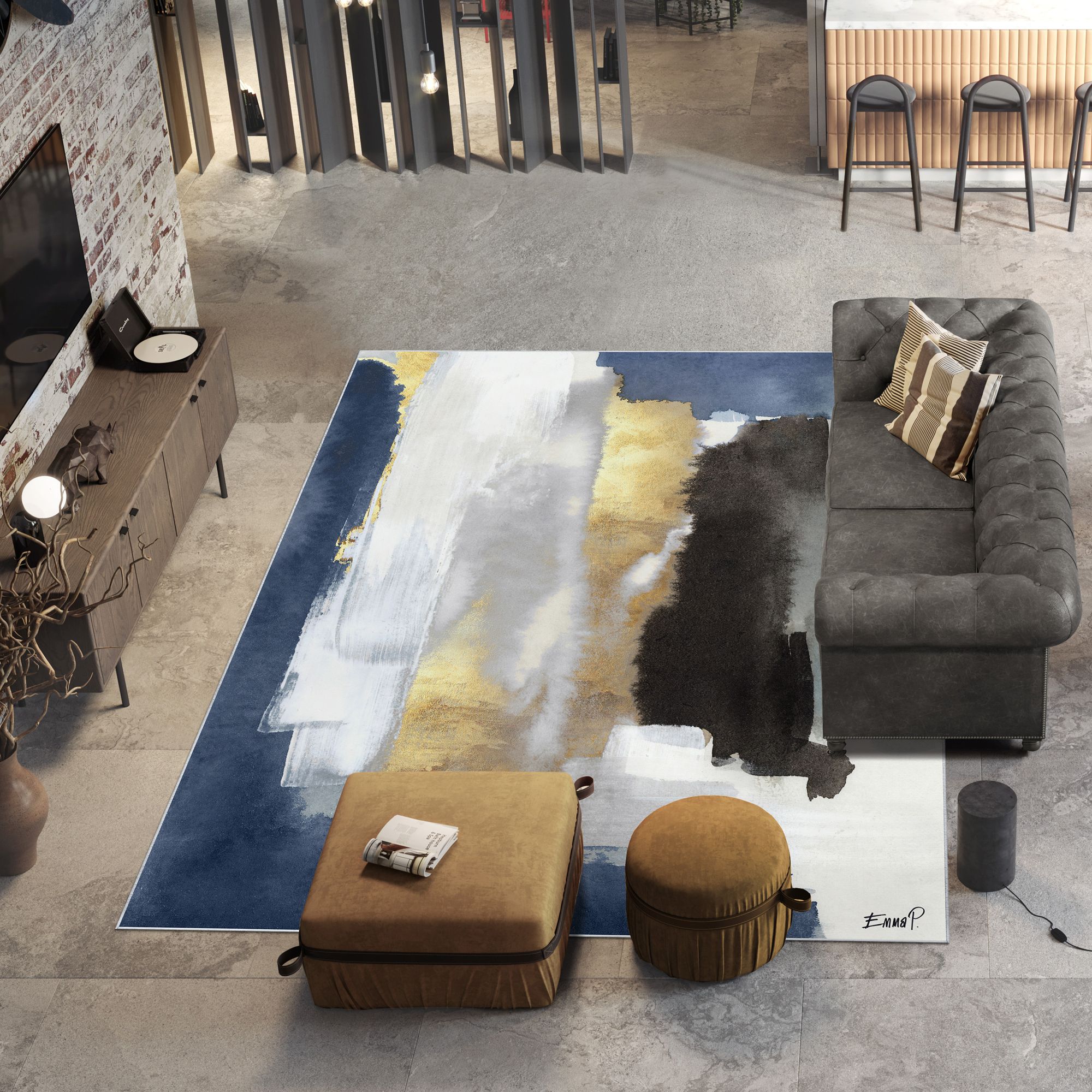 Image 2 Nikka Washable Abstract Art Area Rug size 8'x10' more views