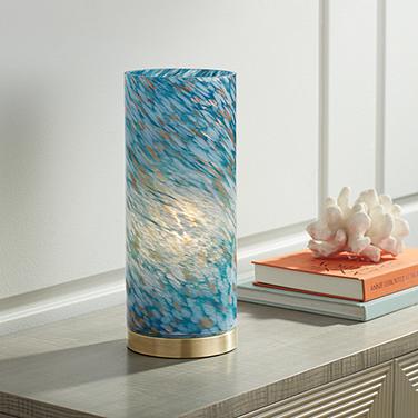 Nikki 13 1/2" High Coastal Modern Blue Glass Accent Lamp