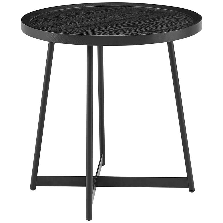 Image 6 Niklaus 21 3/4 inch Wide Black Stained Ash Wood Round Side Table more views